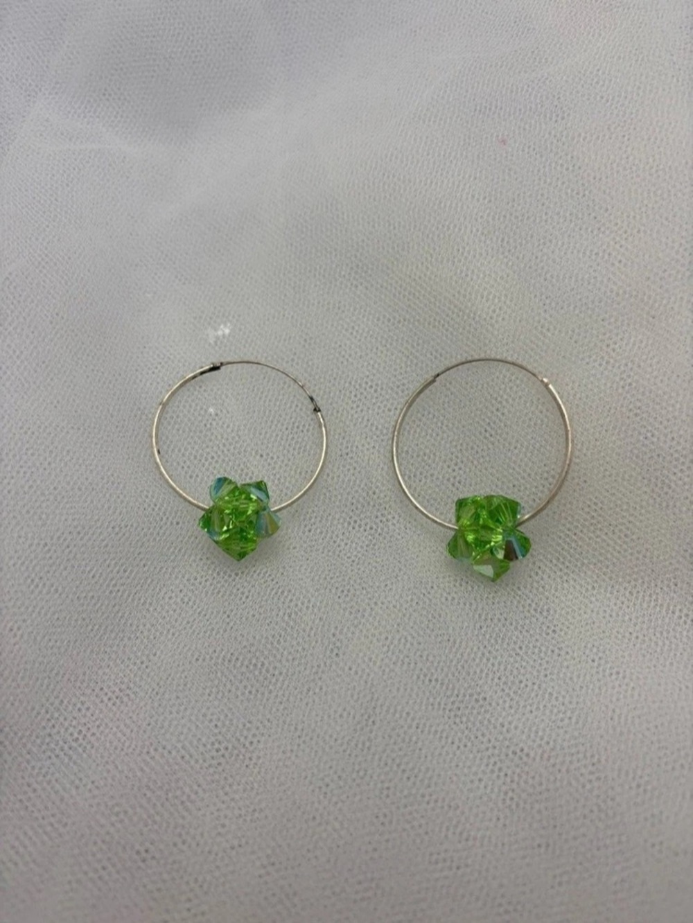 Green crystal Hoop Earrings Like New